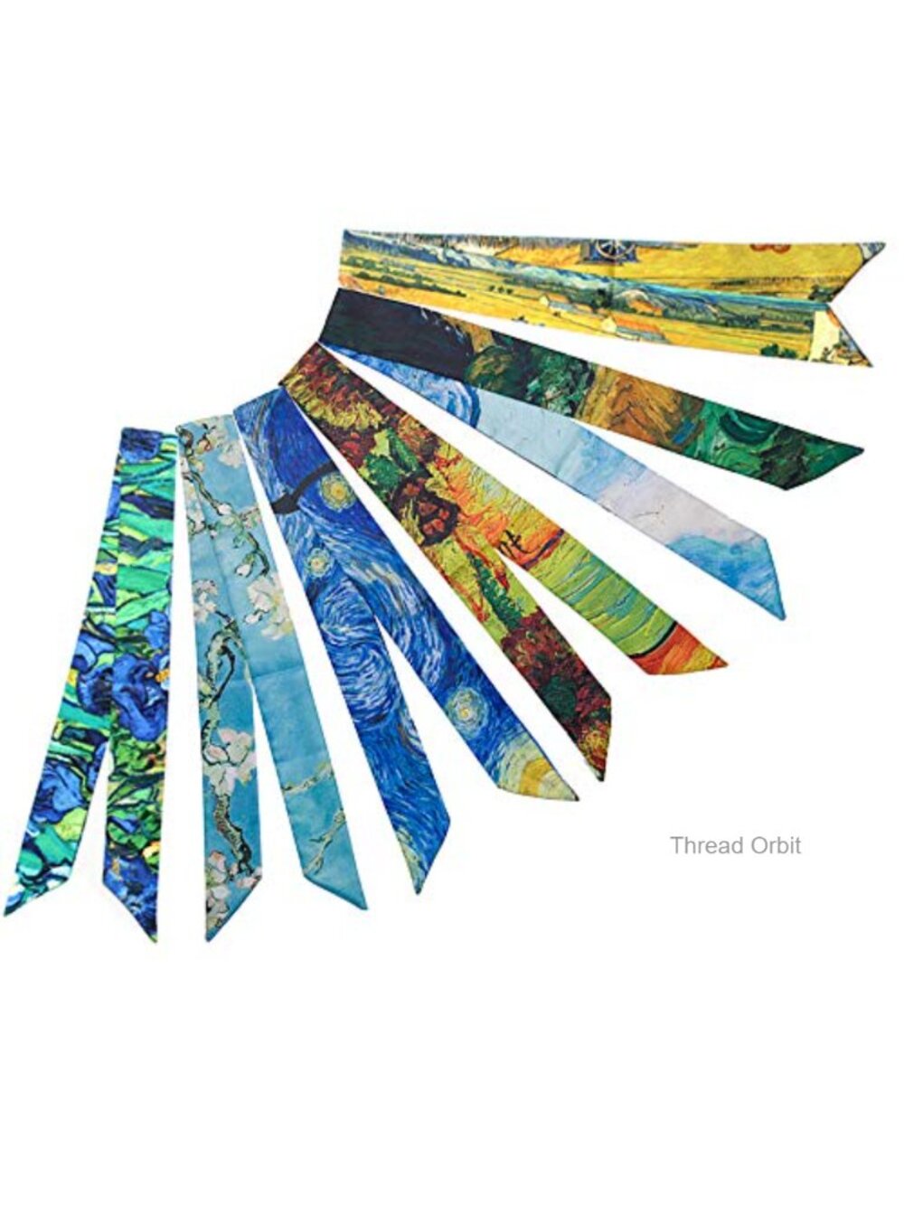 Imitated Silk Narrow Scarf Set 6Pcs Neckerchief Hair Band Bag Handle Wrap